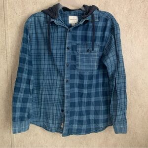 American Eagle Outfitters Blue Plaid Hoodie Shirt Medium